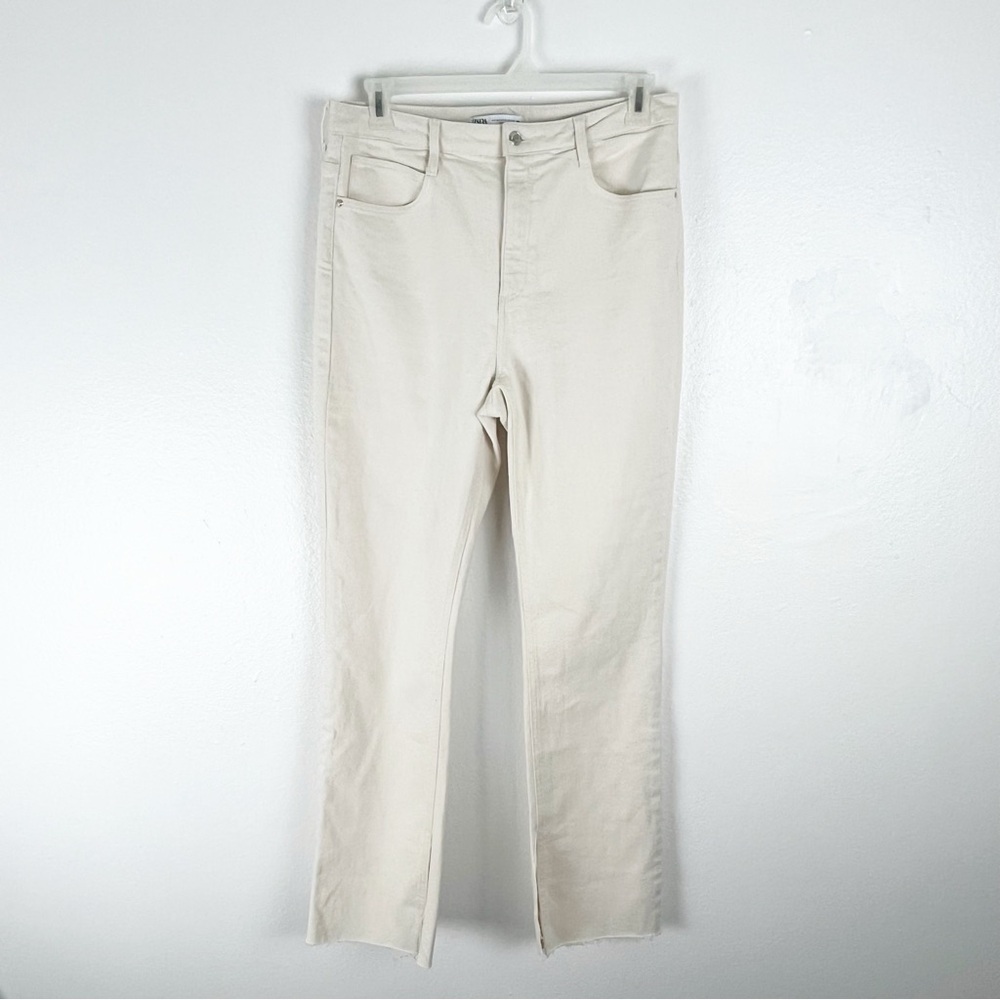 ZARA Cream High Rise Wide Legs Ankle Splits Jeans 14 Casual Neutral Minimalist